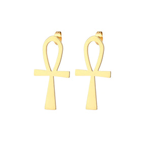 Titanium Jewelry Hip Hop Unisex Stainless Steel Ankh Cross Stud Earrings