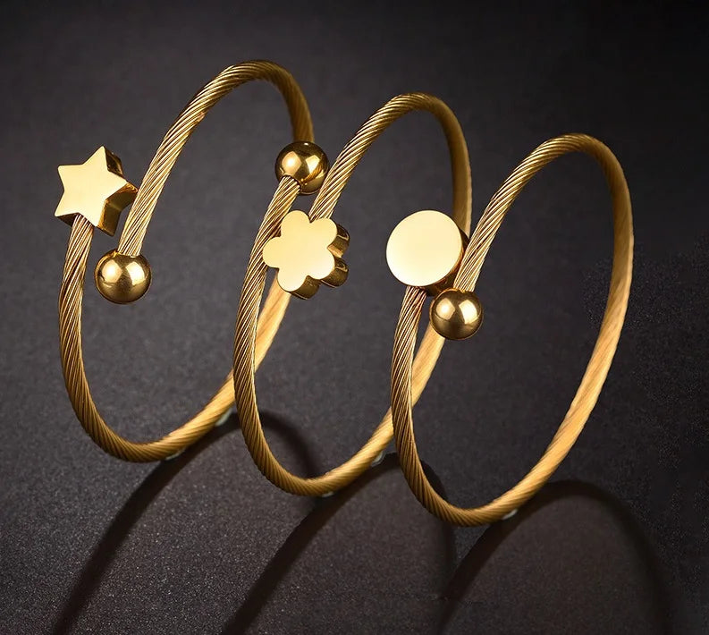 Zhongzhe Jewelry Custom Star Flower Round Bracelet Stainless Steel Simple Waterproof Adjustable Gold Plated Bracelet Wholesale