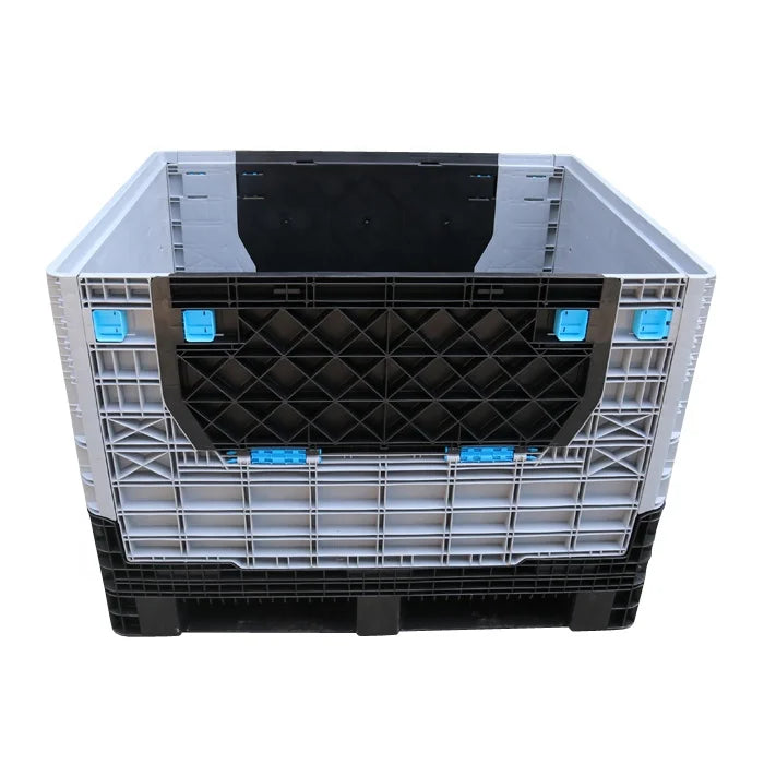 QS Heavy Duty Industrial Big Plastic Pallet Box Storage Fold Bins Collapsible Bulk Container with Lid for Logistics Transport