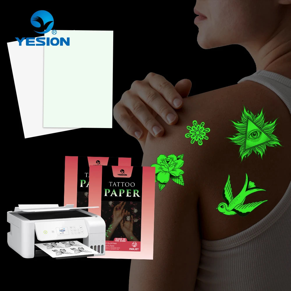 YESION 2024 Hot Sale Temporary Tattoo Paper A4 A3 Luminous Custom Diy Temporary Tattoo Sheet for Inkjet Printer