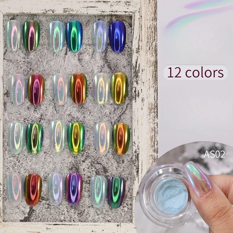 12 Colors Shining Aurora Powder Moonlight Powder Mirror Flour Magic Mirror Neon Powder Nail Art DIY Decoration