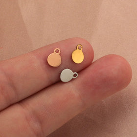 Custom Engraved Tiny 6mm Circle Round Metal Stainless Steel Charms Brand logo Tags for Jewelry
