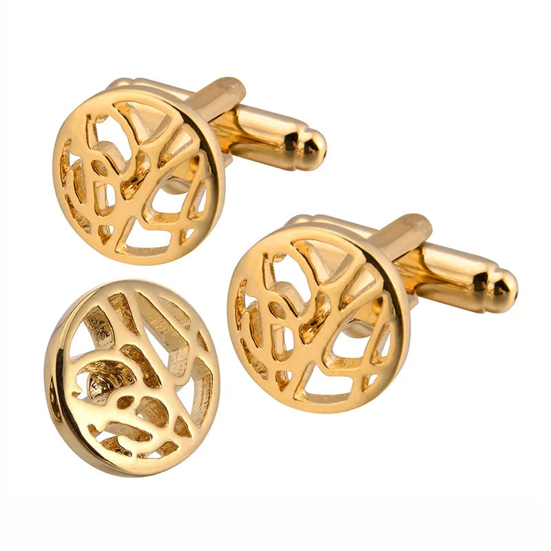 Wholesale Gold Web Elegant Cufflinks Lapel Pin Brooch Gift Set Custom Mens Suit Fashion Accessory Wedding Tuxedo Trendy Brooch