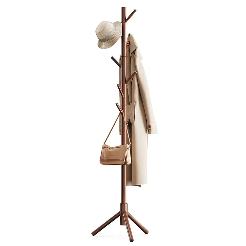 Sturdy 8-Hook Freestanding Wooden Coat Rack Stand with 3 Height Options Wood Hangers