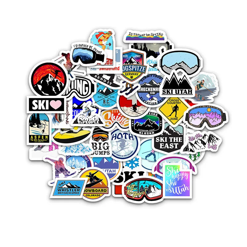 50PCS Snow Go Ski Custom PVC Stickers 3D Graffiti Laptop Skateboard Guitar Pegatinas Inkjet Waterproof Winter Sticker