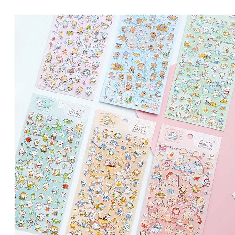 Nekoni Mini Animal  Journal Decorative  Decal Sticker Aesthetic Cow Bear Duck Pig Kawaii  Stickers