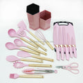 19 Piece Cooking Silicone Utensils and Sharp Stainless Steel Knives Set with Whisk Tongs Cutting Board and Block