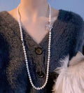 41+44CM Double-layer Leafless Collarbone Sweater Chain AAA Grade Silver Plated Trendy Freshwater Pearl Necklace Women Pearl