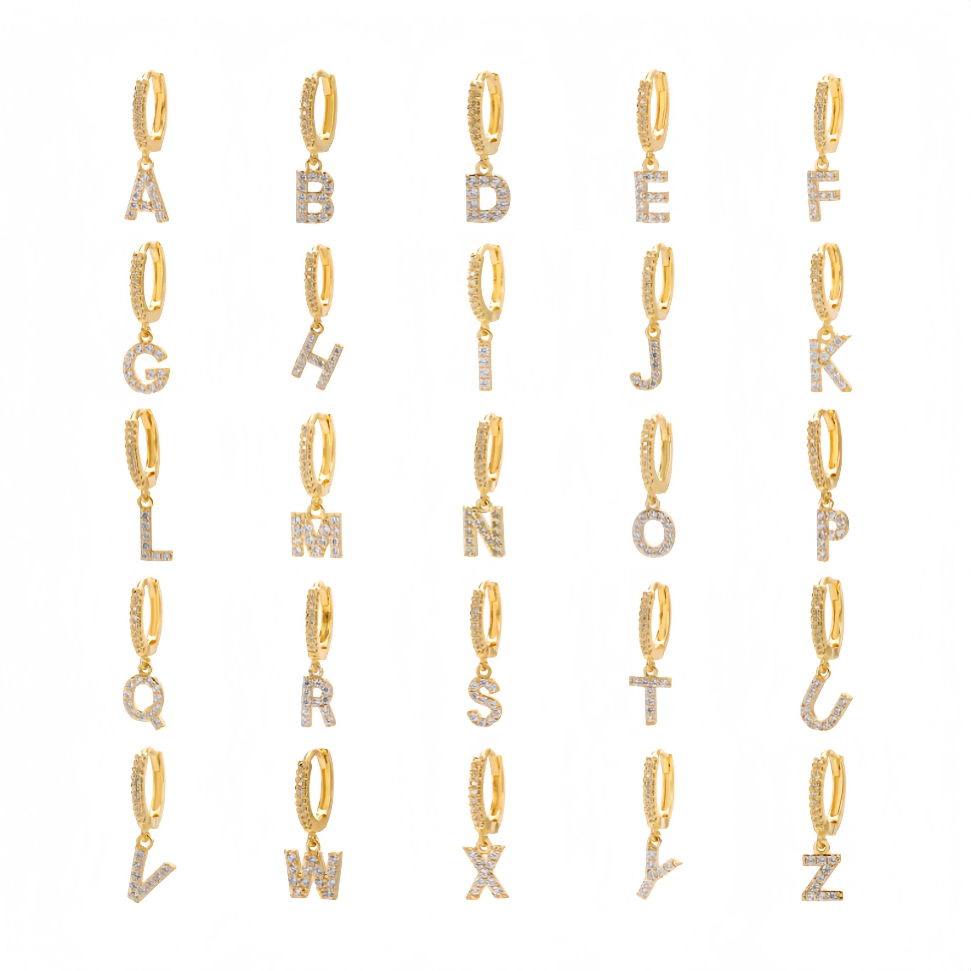 26 English Letter Ear Cuff Pendant Inlaid Zircon 18K Gold Plated Brass Jewelry Dainty Initial Alphabet Earrings for Women