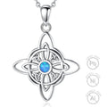 Fashion Fine Jewelry 925 Sterling Silver Hollow Out Wicca Celtic Knot Charms Pendant Necklace with Blue Opal