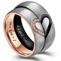 Merryshine Diamond Band Gold Field Valentine Engraved Stainless Steel Half Heart Signet Couple Set Manufacturer Ring