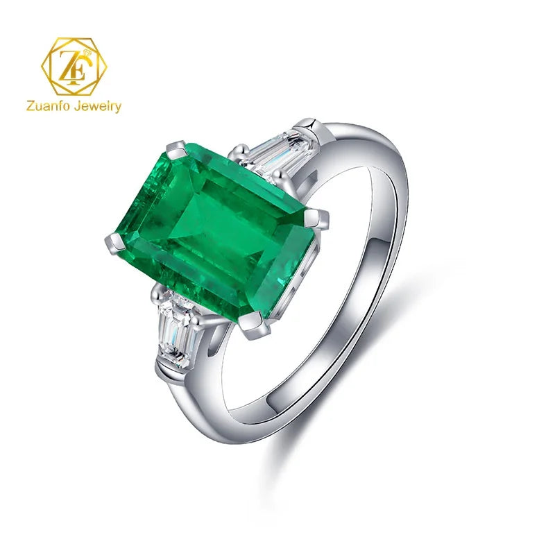 Luxury Emerald Ring 14k 18k Lab Grown Gemstones Engagement Ring Emerald Cut Diamond Ring White Gold Wedding Band