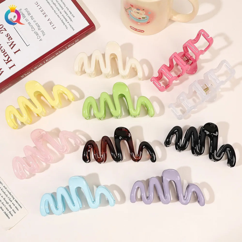 QIYUE 11cm Korean Wave Scrub Large Solid Color Wavy Matte Plastic Hair Claw Clips Fashion Smooth Simple Girl Hair Accessory