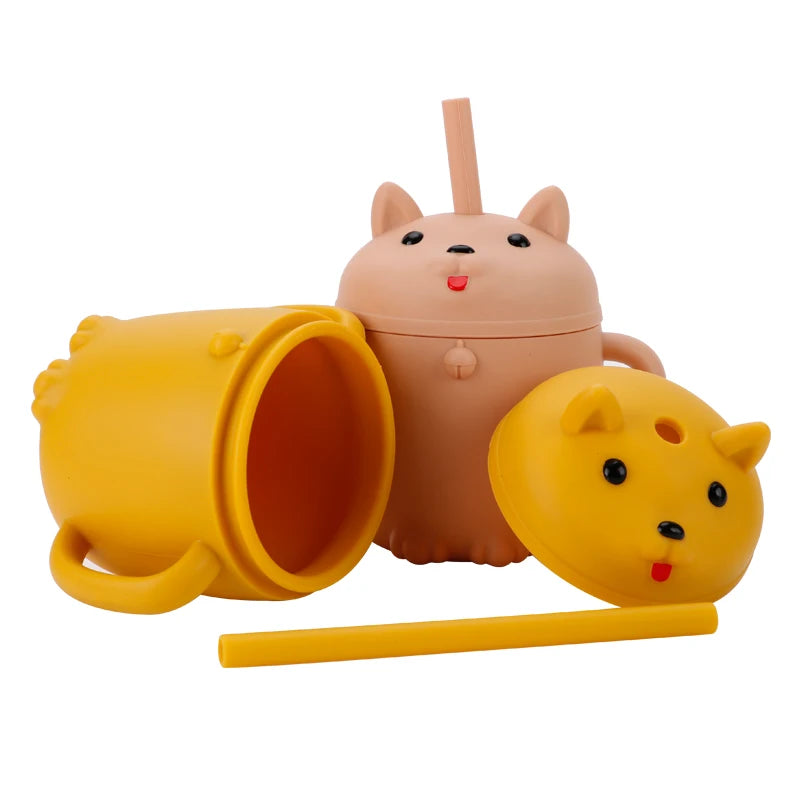 Cut and Fasion Design BPA Free Little Dog Shape Silicone Drinking Cup Custom Logo Unbreakable  Cup