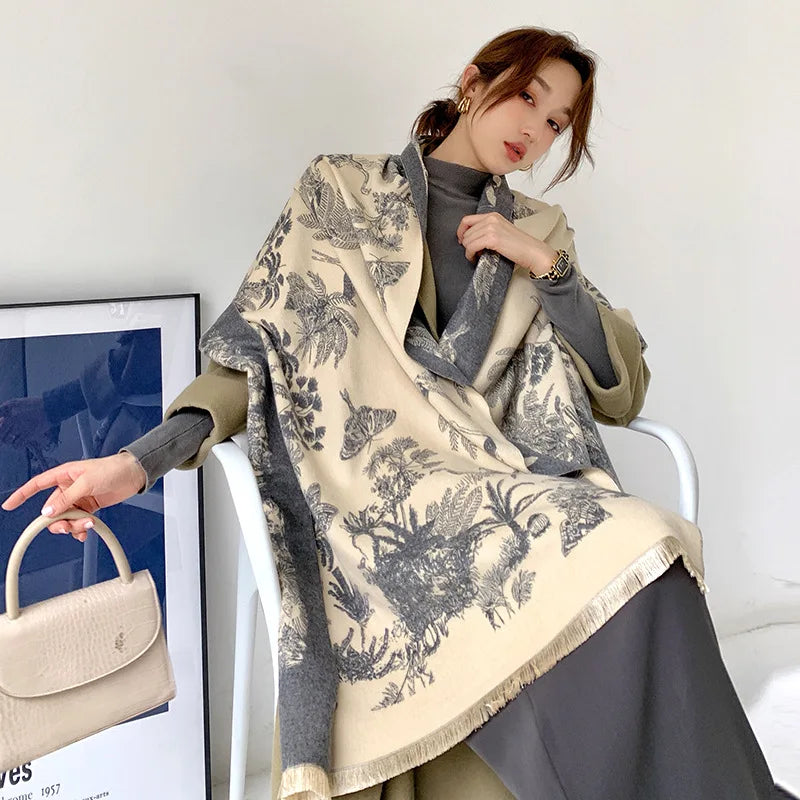 Newest Designs High Quality Viscose and Polyester Blend Imitation Cashmere Scarfs 185*65 Luxury Designer Winter Scarfs for Women