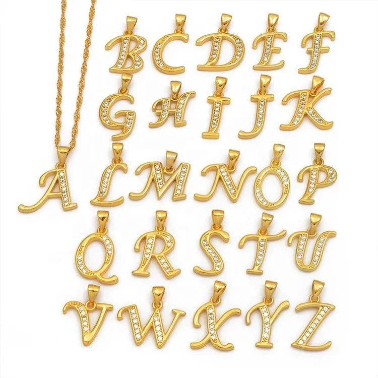 Wholesale Metal Initial Necklace Exquisite Diamond-studded 26-letter Pendant Necklace Good Stock