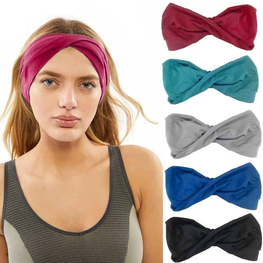 New Wide Sweatband Fitness Workout Elastic Soft Sport Yoga Cotton Cross Twist Knotted Headband for Women