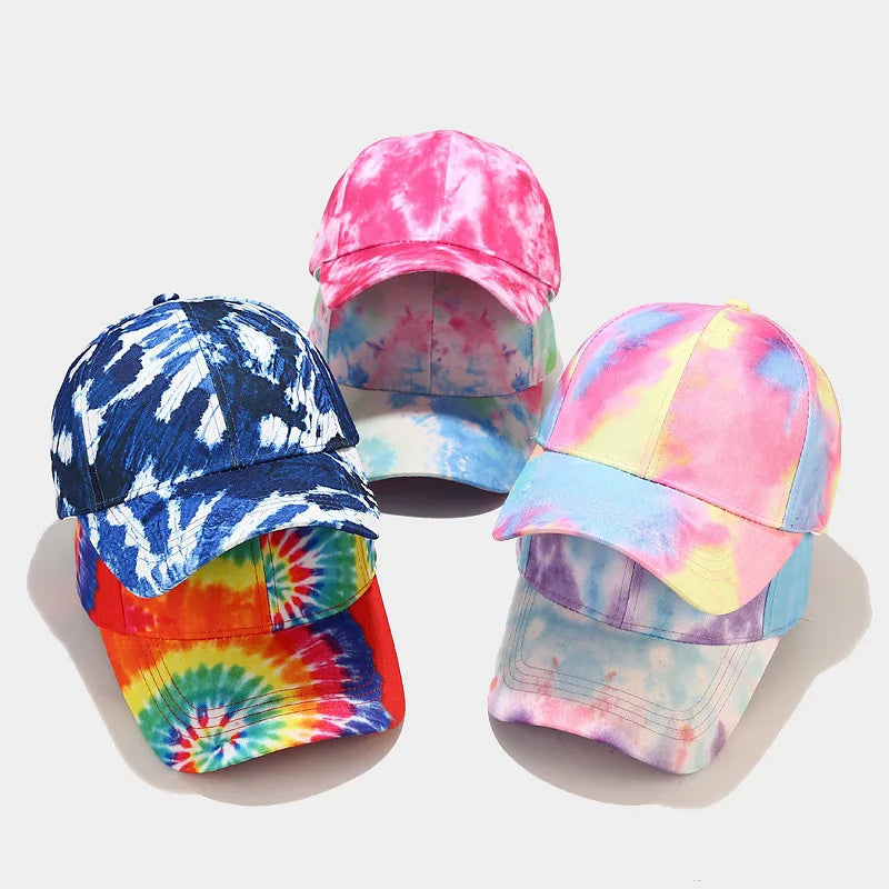 Wholesale Tie Dye Graffiti Color Baseball Cotton Trucker Hat Cotton Shade Peaked Hat Golf Sports Hats Snapback Cap