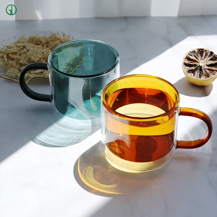 Custom 250ML Double Wall Glass Coffee Mugs High Borosilicate Glass Water Tea Cup for Gits