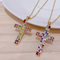 Dainty 18K Gold Plated Stainless Steel Women CZ Zircon Cross Pendant Necklace Jewelry