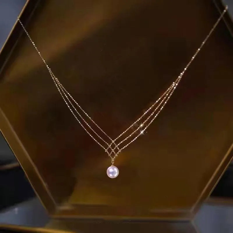 Luxury Multilayer Cute Neck Chain Simulated Pearl Pendant Necklace Korea Simple Design Wedding Necklace Jewelry Gift