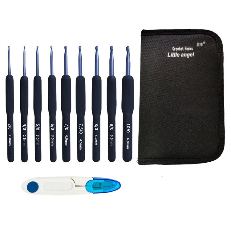 New Design Crochet Knitting Accessory Black Red Soft Rubber Handle Aluminum Crochets Hooks Kit Crochet Hook Set With Case