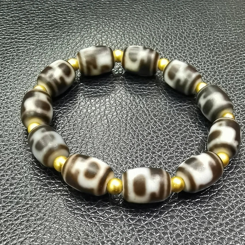 Aquarius Design Agate Tiger Teeth Pattern Religious Buddhism Made Wegemto Unisex Bracelets