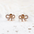 Wholesale Female Full Diamond S925 Silver Bow Stud Earrings Simple Gold Plated Butterfly Knot Stud Earrings for Girlfriend Gift