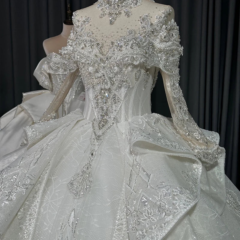 First-Rate Wedding Gown for Bride Organza Ball Gown Lace Beading Crystal Bridal Dresses XS007