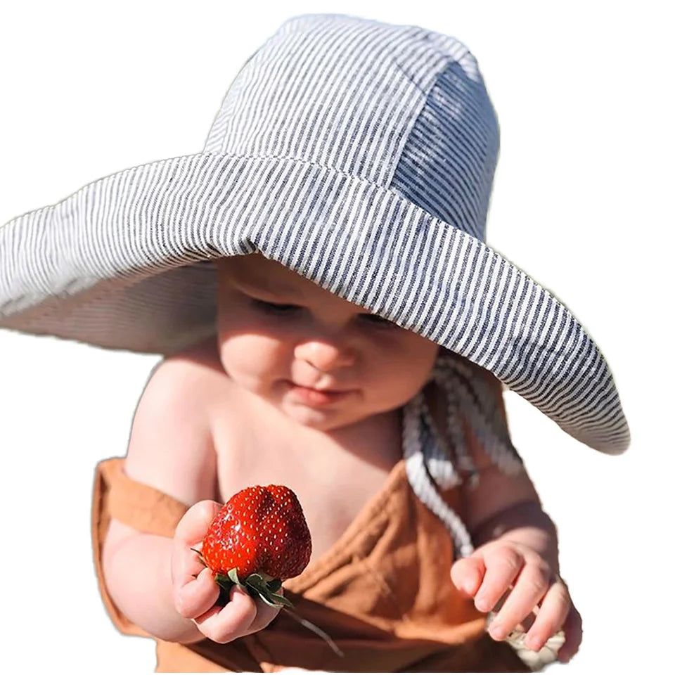 Customized High Quality Cotton Linen Outdoor Dress Sun Hat Breathable Toddler Kids Beach Wide Brim Bucket Hat for Party Fishing