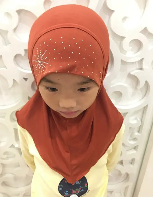 Soft Crystal Hemp Material Islamic Autumn Short Hijab for Girls Children Kids