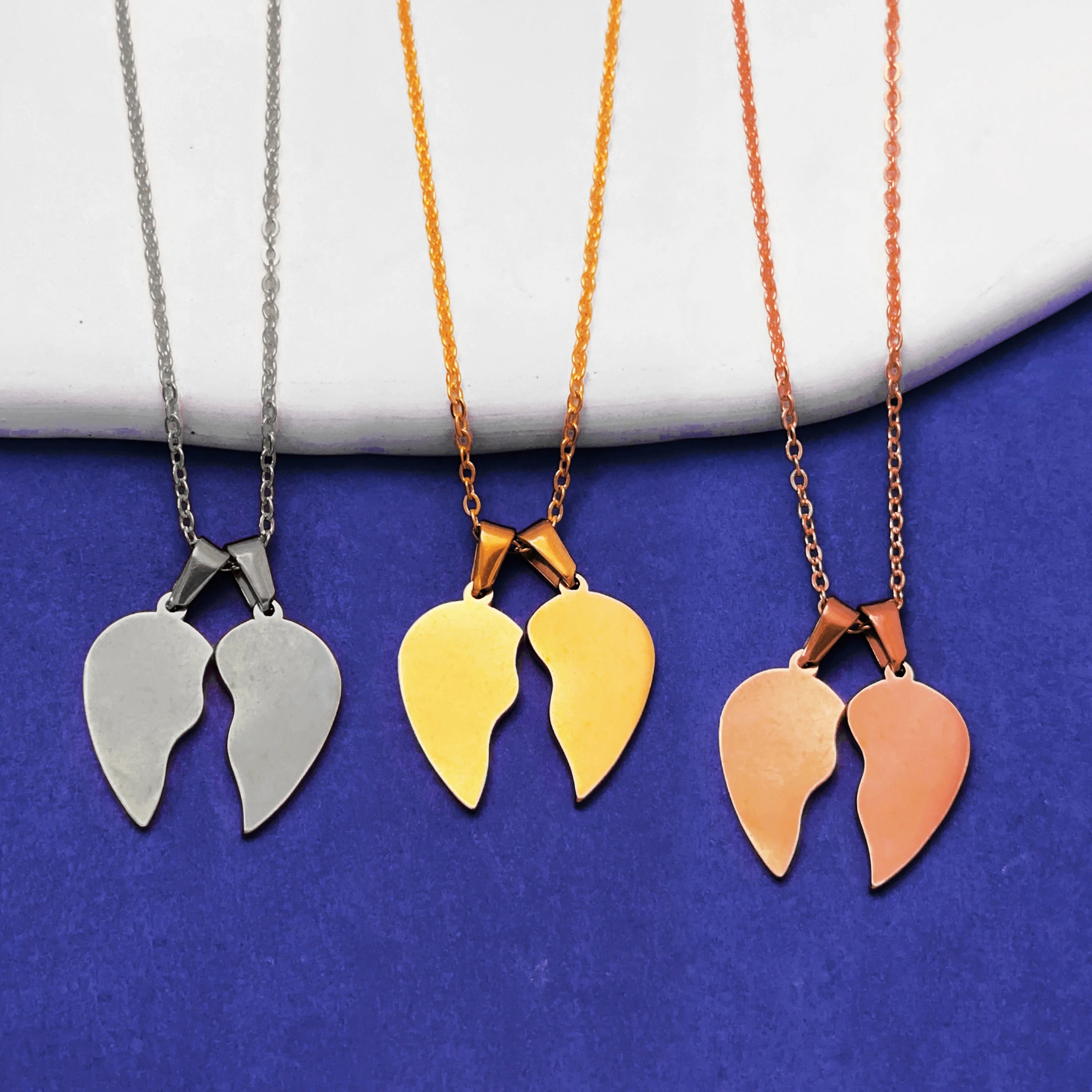 18k Gold Plated Stainless Steel Blank Hearts Pendants Custom Two Piece Broken Half Split Love Heart Pendant Best Friend Necklace