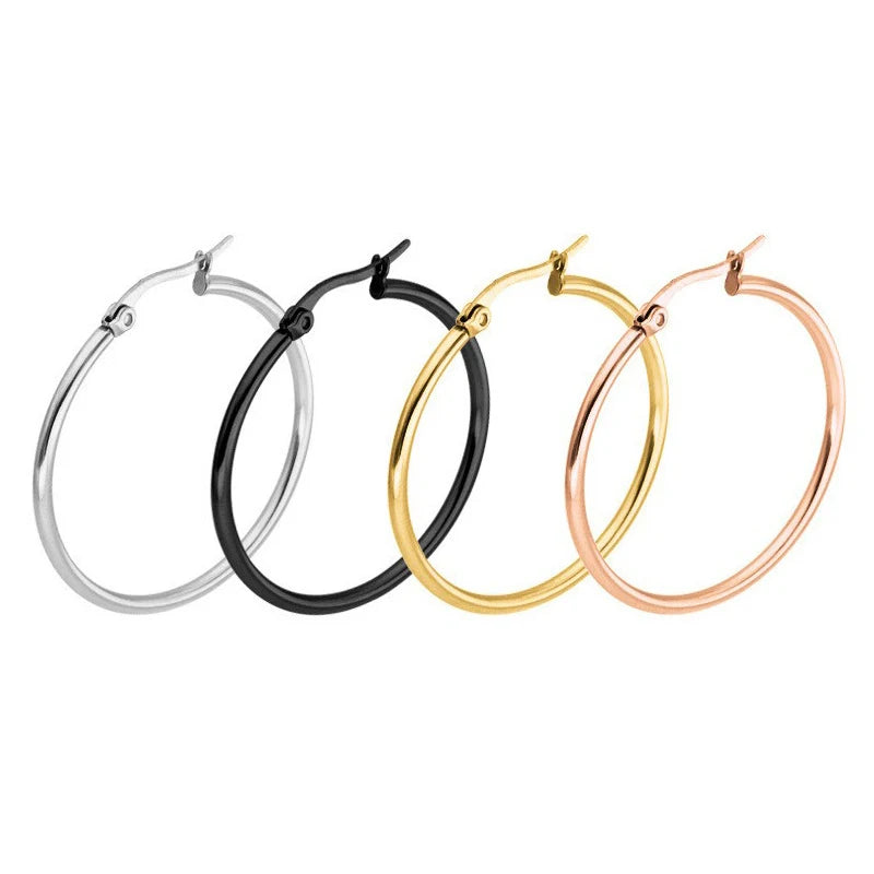 Punk Style Earring Ear Ring Stainless Steel Round Wire Big Circle Earrings for Women