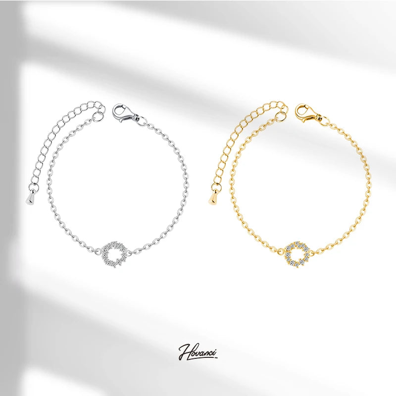 HOVANCI 18K Gold Plated Oval Zircon Dainty Charm Chain Stainless Steel Bracelet Ladies Jewelry Gift