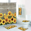 Sunflower Polyester Waterproof Toilet Accessories Custom Logo Shower Curtain Bathroom Set 4 Pcs