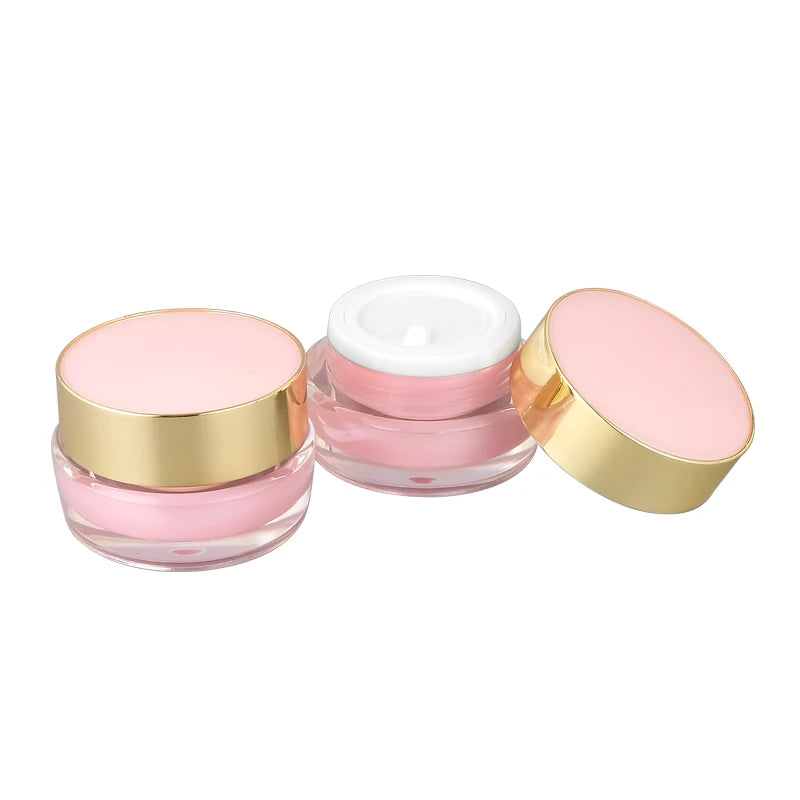 Low MOQ in Stock Double Wall Frosted 10g 10ml Lotion Jars With Lids Plastic Pot Cream Pink Cosmetic Jar