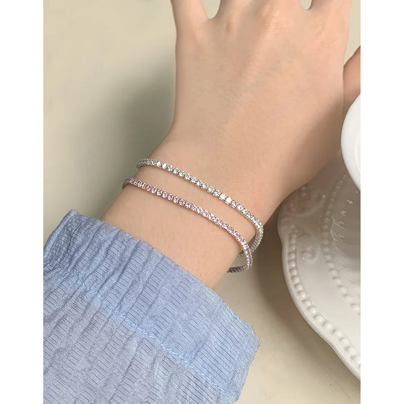Wholesale Classic Fashion Women's Bracelet 925 Sterling Silver Pink Zircon Tennis Bracelet