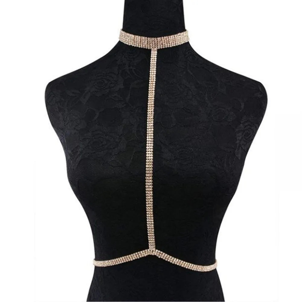 Sensational Bikini Body Chain with Multi-Strand Rhinestone Waist and Body Jewelry