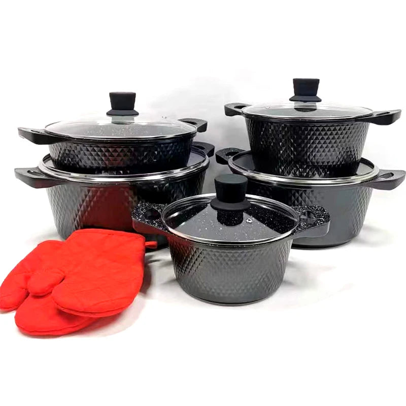 Kitchenware Aluminium Cookwar 12PCS Nonstick Die Cast Cookware Non Stick Cooking Pot Set with Glass Lid