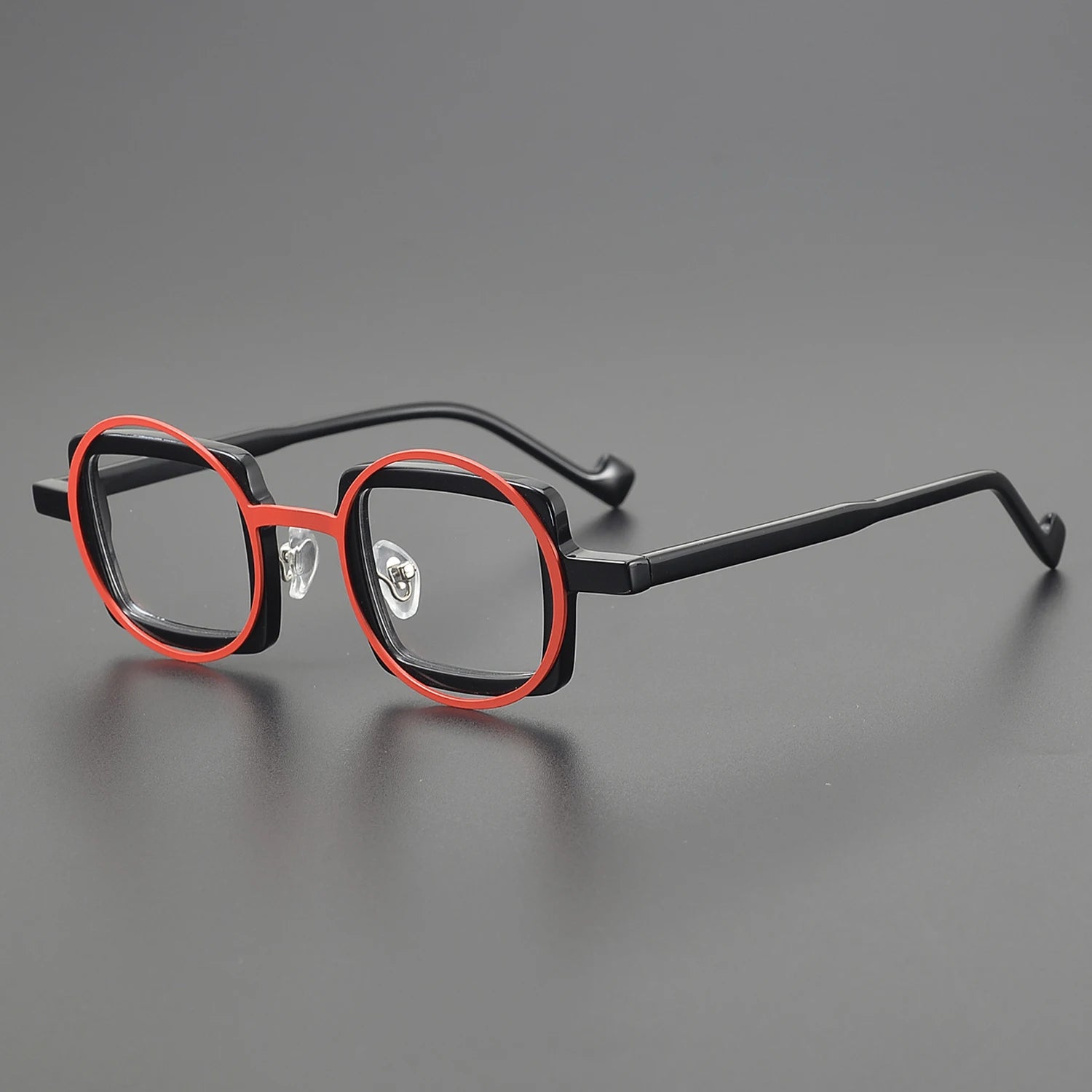 Good Quality Hot Selling Women's Prescription Glasses Blue Leopard Print with Yellow Red Double Frame on Circular Square Acetate