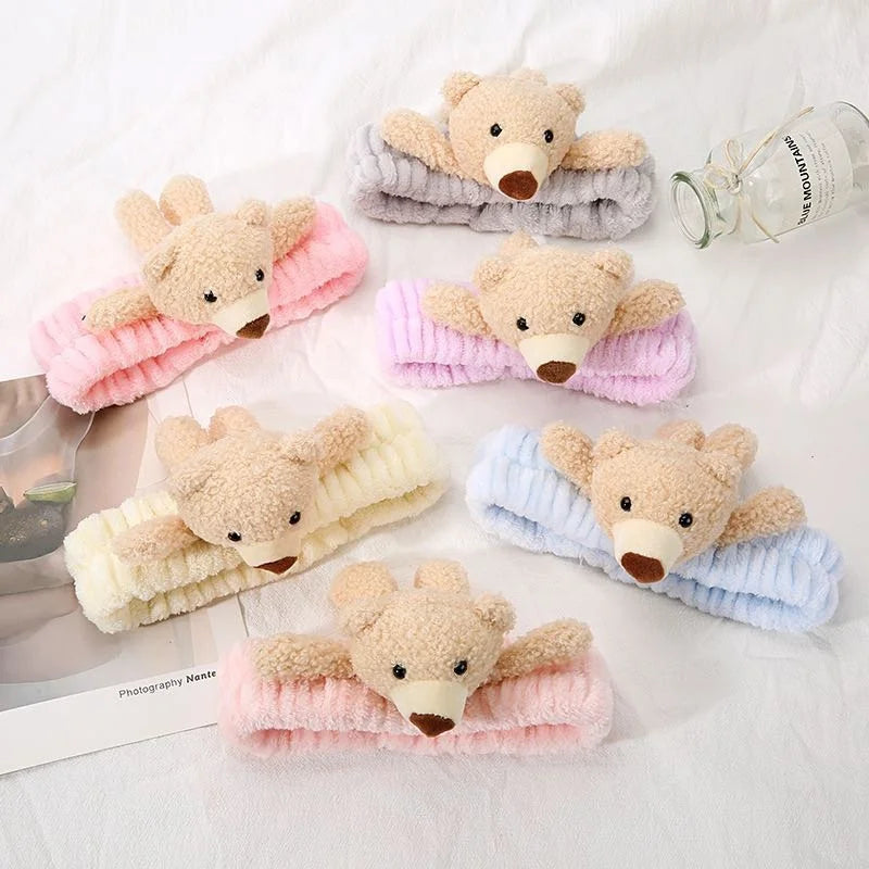 Women's Stylish Boho Teddy Bear Design Terry Cloth Spa Headband Latest Korea Hairbands-Cute and Fashionable