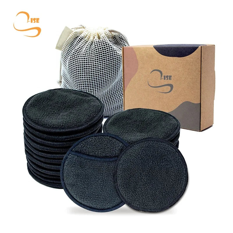 8cm Zero Waste Round Reusable Facial Cleansing Pads Eco Friendly Soft Activated Bamboo Charcoal Makeup Pads