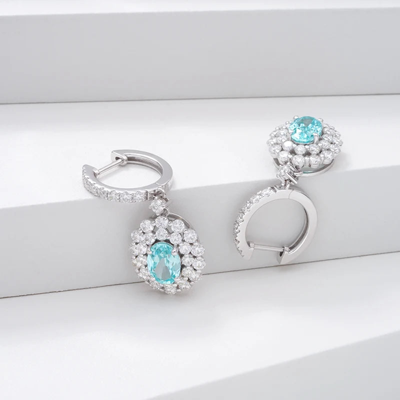 Halo Luxury Hoop Earring 14K Gold 5*7mm Oval Cut Alexandrite Paparadscha Sapphire Earrings