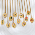 Joolim Jewelry PVD Gold Plated Colorful Engraved 12 Birth Flower Oval Pendant Necklace Trendy Jewelry Wholesale