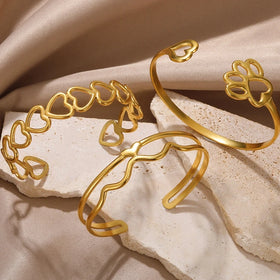 Wholesale Fashion Jewelry Stainless Steel Geometric Flower Leaf C Shaped Open Fine Handmade Bangle Bracelet for Women
