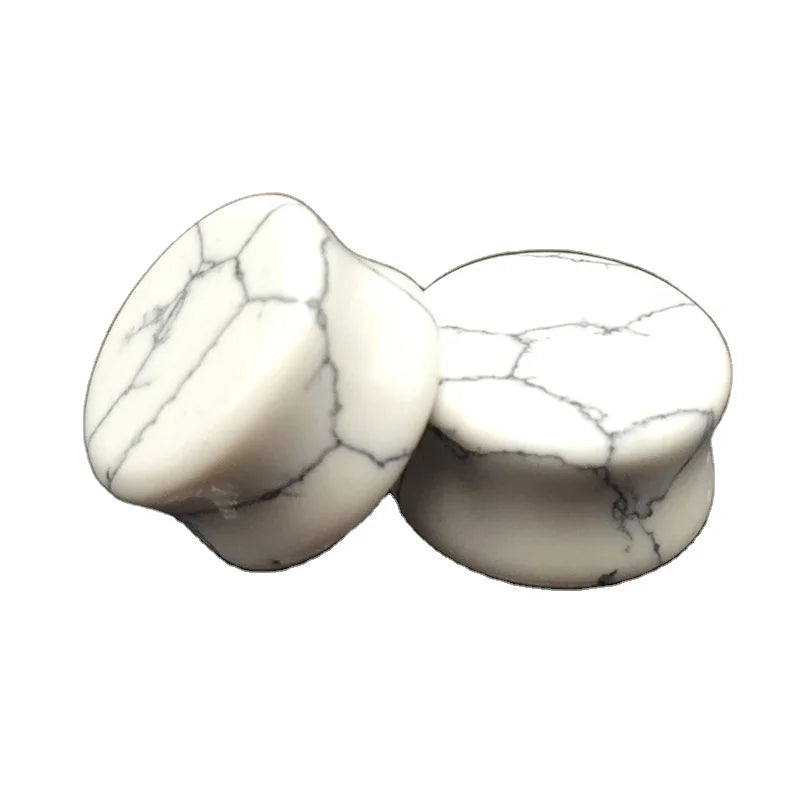 Huiying Diy Women Beautiful Gemstone Stone Plugs Double Howlite Stone Ear Plug Earing 16mm Jewelry