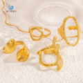 SUMMLY Trend Wholesale Exaggerated Geometric Irregular Colorless 18K Gold Plated Stainless Steel Ring Fashion Jewelry