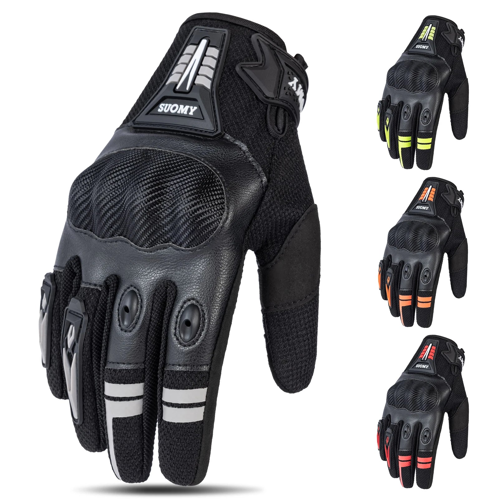 Suomy Summer Breathable Motorcycle Gloves PVC Protective Anti-fall Anti-Collision Motorbike Gloves Touchscreen Full Finger Glove