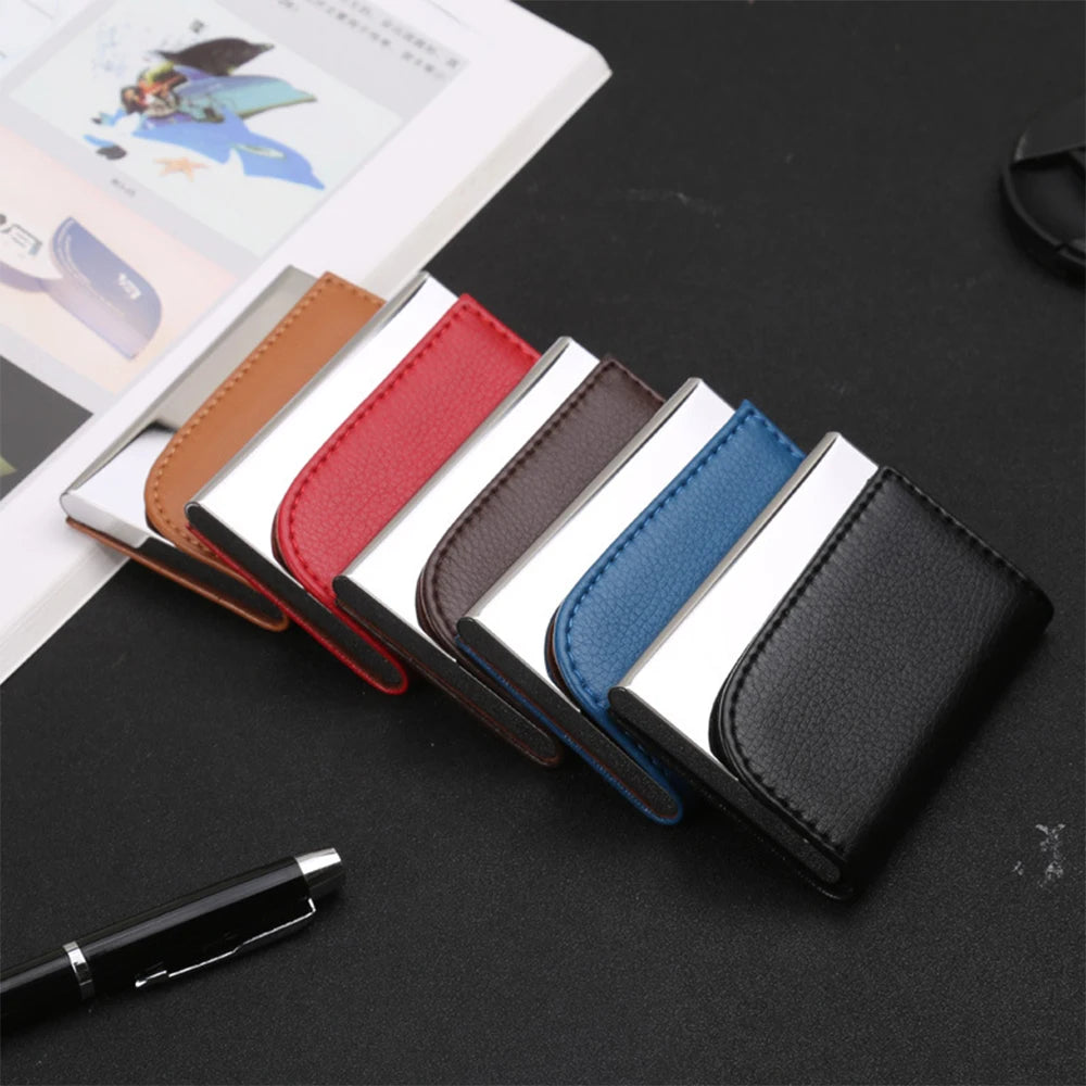 Leather Metal Flip Business Men Gift Name Cardholder Card Holder for Office Organizer Box Case
