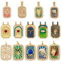 Bohemian Enamel Tarot Cards Coconut Tree Dolphin Conch Love Heart Stripe Eye Charm Pendant Jewelry Accessories Supplies S52